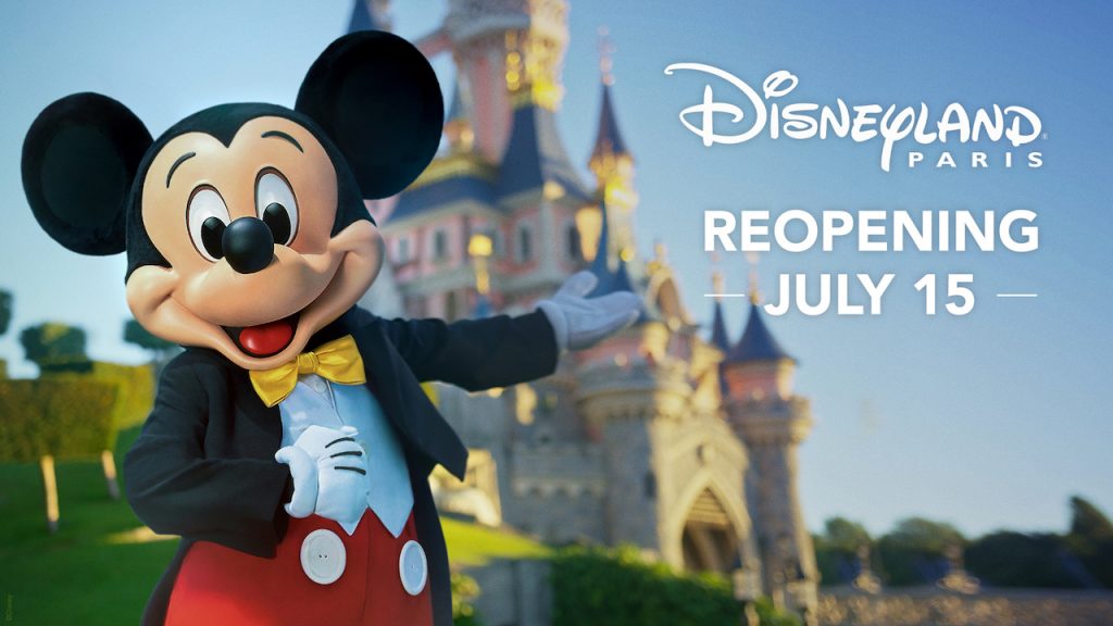 Disneyland Paris Reopening Date graphic with Mickey Mouse