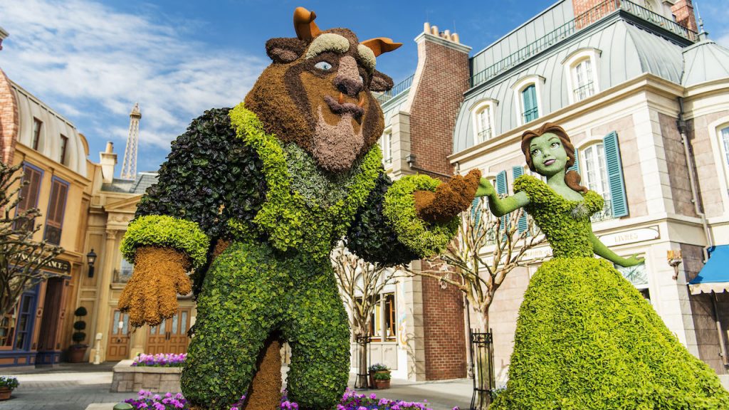 Belle and Beast topiary at EPCOT